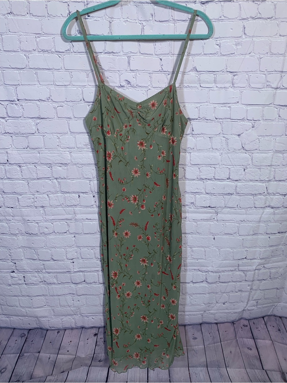 Thirty Thirty Womens Floral Maxi Slip Dress Green Sz XL Cottagecore Forest Fairy